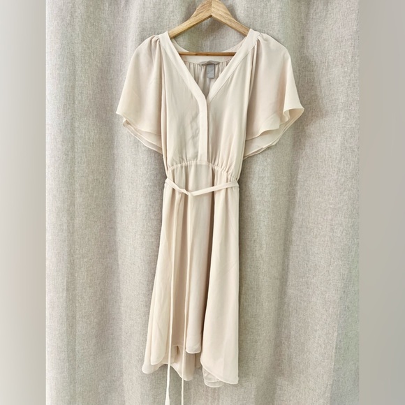 H&M Chiffon Drawstring Waist Dress Beige cream, Size L - Picture 4 of 7